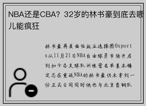NBA还是CBA？32岁的林书豪到底去哪儿能疯狂